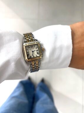 Two-Tone Square Face Wristwatch - Gold & Silver